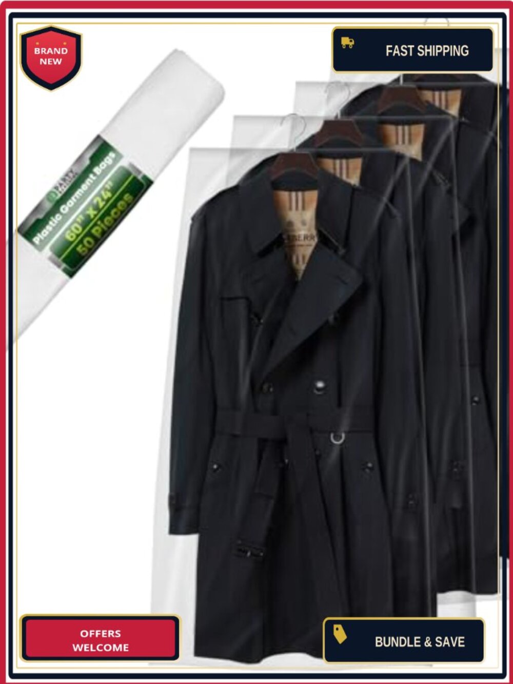 Heavy Duty Disposable Clear Garment Bags 50 Pack Travel Storage